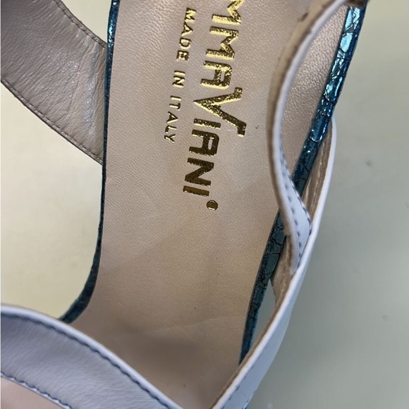 EMMA VIANI MADE IN ITALY METALIC LEATHER White and Blue Women's Heels - Picture 3 of 10